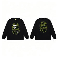 BAPE Style Big Camo Ape Head Long-Sleeve Tee - Black/Green