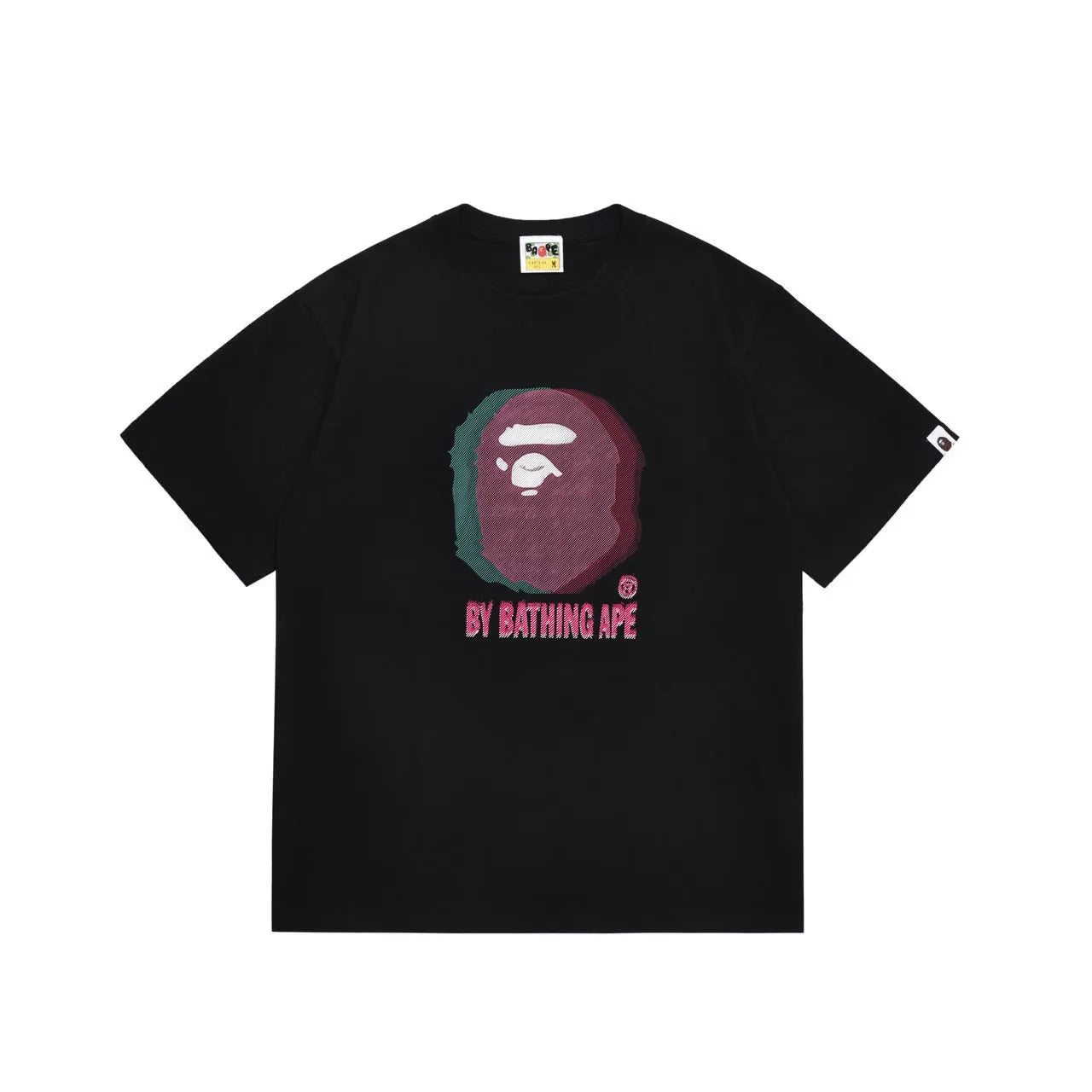 BAPE Style Glitch Colorblock Ape Head Short-Sleeve Tee - Black