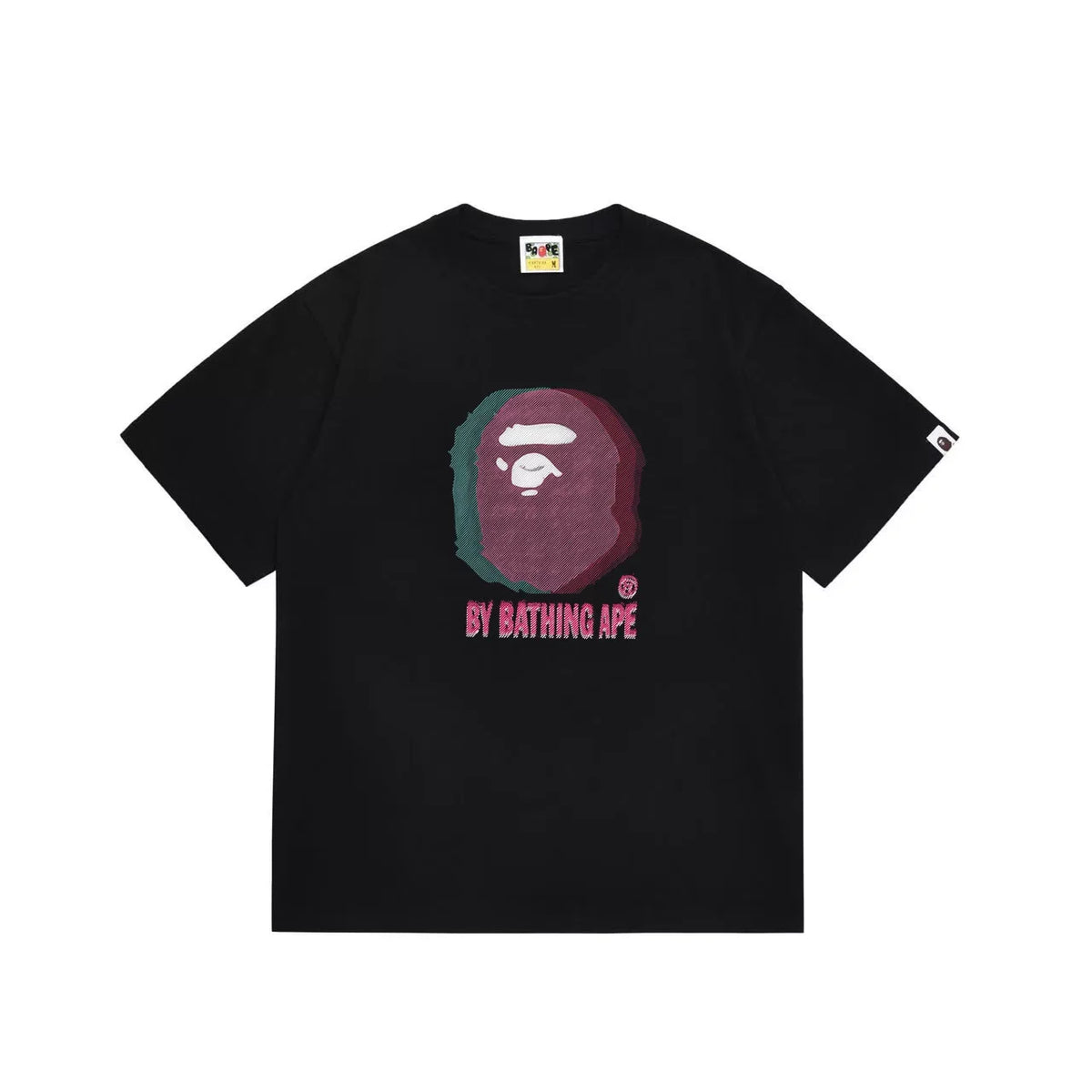 BAPE Style Glitch Colorblock Ape Head Short-Sleeve Tee - Black