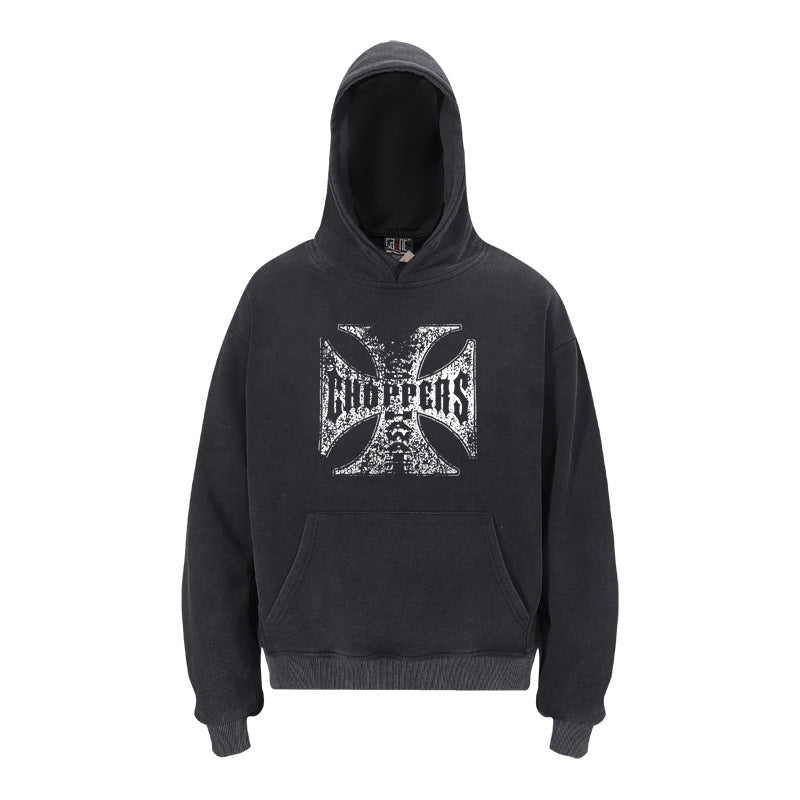 West Coast Choppers Front Large Iron Cross Hoodie - Vintage Black