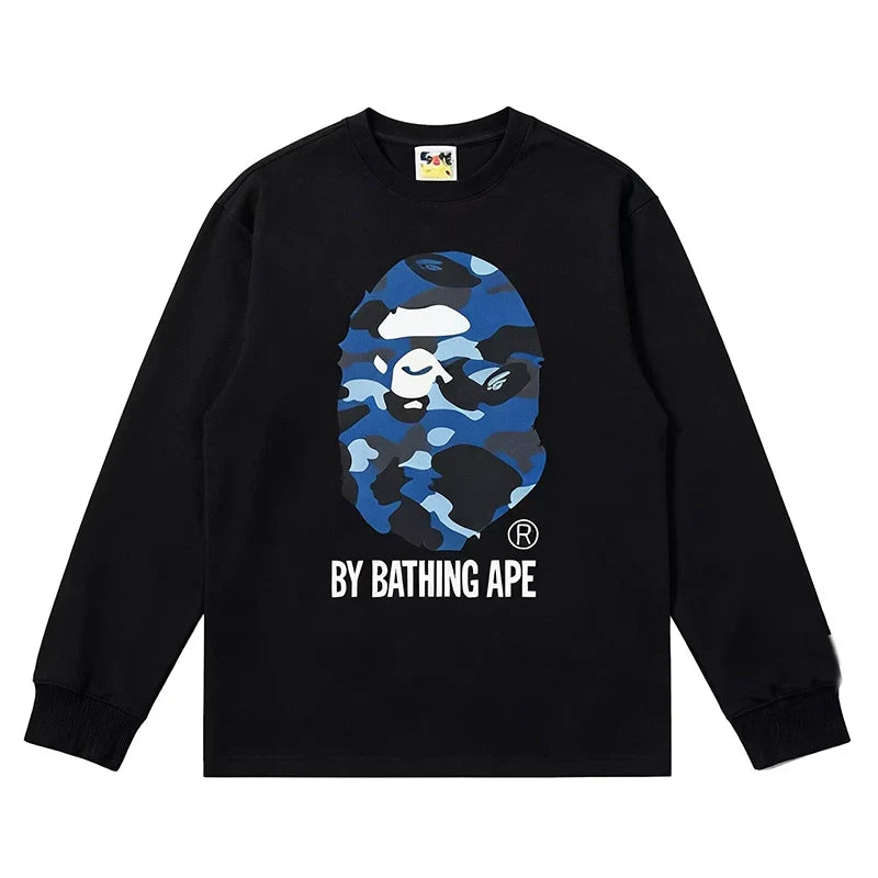 BAPE Style "BY BATHING APE" Camo Ape Head Long-Sleeve Tee - Black/Blue