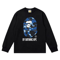 BAPE Style "BY BATHING APE" Camo Ape Head Long-Sleeve Tee - Black/Blue