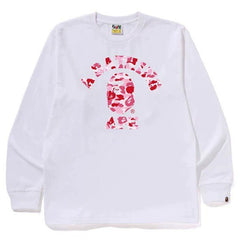 BAPE Style Arch Logo Camo Ape Head Long-Sleeve Tee - White/Pink