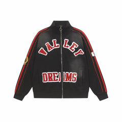 Vale Forever Valley Dreams Chenille Patch Lettering Vintage Wash Track Jacket black