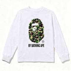 BAPE Style "BY BATHING APE" Camo Ape Head Long-Sleeve Tee - White/Green