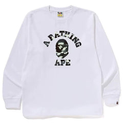 BAPE Style Arch Logo Monochrome Camo Ape Head Long-Sleeve Tee - White