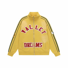 Vale Forever Valley Dreams Chenille Patch Lettering Vintage Wash Track Jacket yellow