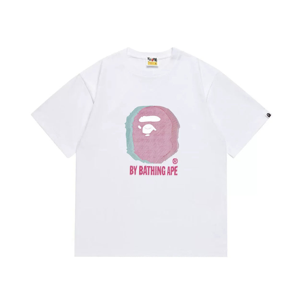 BAPE Style Glitch Colorblock Ape Head Short-Sleeve Tee - White