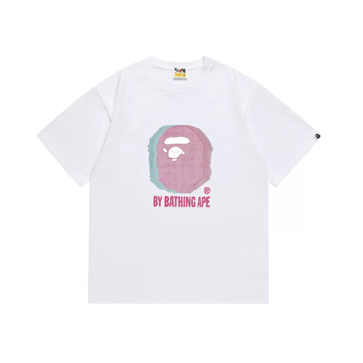 BAPE Style Glitch Colorblock Ape Head Short-Sleeve Tee - White