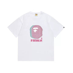 BAPE Style Glitch Colorblock Ape Head Short-Sleeve Tee - White