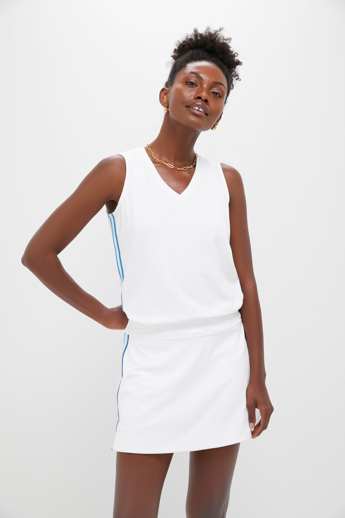 White Pique Meyer V-Neck